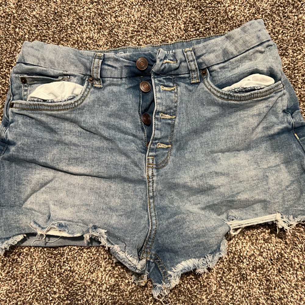 Distressed denim shorts